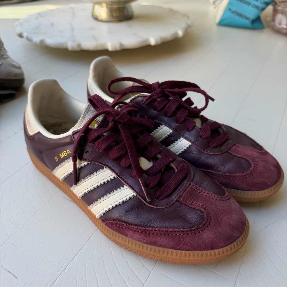 Adidas Maroon and Cream Samba OG Sneakers